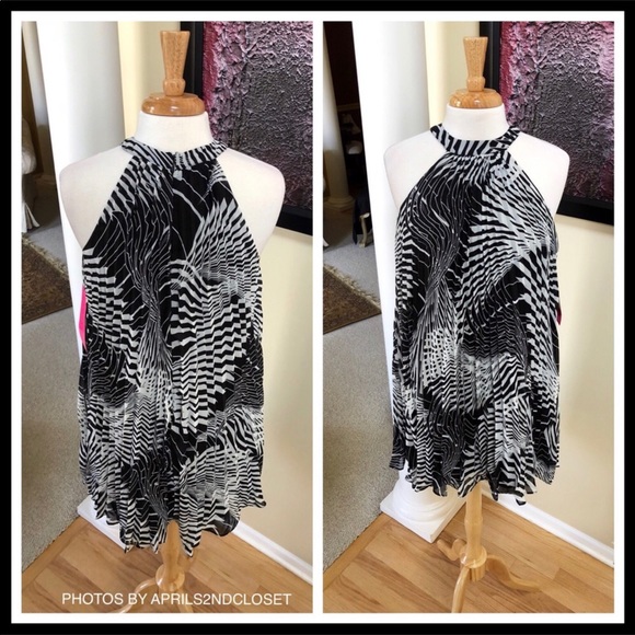 BETSEY JOHNSON PLEATED CHIFFON SLIP PRINT DRESS - Picture 3 of 8